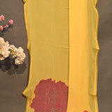 Bright Yellow Georgette Saree With Oversized Floral Cutwork