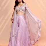 Lilac Tissue Silk Embroidered Indo-Western Set