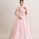Soft Pink Net Embroidered Lehenga Set