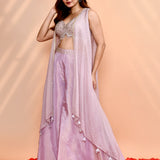 Lilac Tissue Silk Embroidered Indo-Western Set