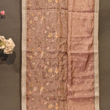 Mauve Silk Saree With Embroidered Birds And Floral Design With Gold-Silver Border