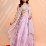 Lilac Tissue Silk Embroidered Indo-Western Set