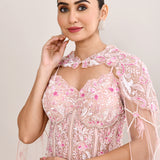 Soft Pink Net Embroidered Lehenga Set