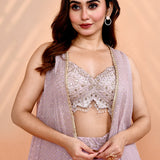 Lilac Tissue Silk Embroidered Indo-Western Set