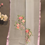 Elegant Grey Chiffon Georgette Saree With Floral Embroidery
