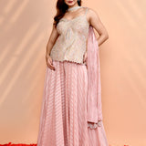 Dusty Pink Georgette Leheriya Indo-Western Set