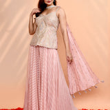 Dusty Pink Georgette Leheriya Indo-Western Set