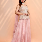 Dusty Pink Georgette Leheriya Indo-Western Set