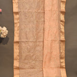 Pastel Peach Cotton Fusion Saree With Floral Embroidery