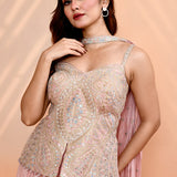 Dusty Pink Georgette Leheriya Indo-Western Set