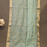 Slate Blue Chanderi Saree With Gold Embroidered Jaal And Paisley Design