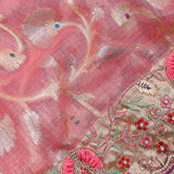 Pink Banarasi Weave Kanjivaram Saree With Multicolour Floral Embroidered Border