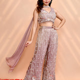 Dusty Mauve Tissue Silk Indo-Western Set