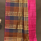 Multicolour Checkered Banarasi Silk Saree With Pink Borde