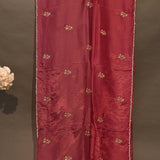 Muted Mauve Georgette Designer Saree With Hand-Embroidered Floral Buttis And Scalloped Border