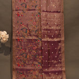 Dusty Mauve Tissue Saree With Hand Embroidered Floral And Butterfly Vines