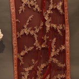 Maroon Organza Saree With Dense Gold Sequin Floral Embroidery