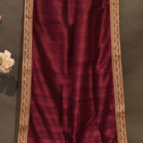 Deep Mocha Brown Flowing Georgette Foil Saree With Multicolour Geometric Trellis