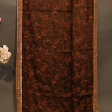 Deep Espresso Brown Flowing Georgette Foil Saree With Multicolour Floral Trellis