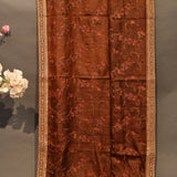 Regal Maroon Silk Saree With Hand-Embroidered Paisley & Floral Motifs