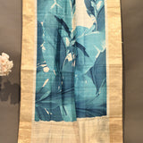 Vibrant Blue Green Silk Blend Printed Saree With Traditional Motifs