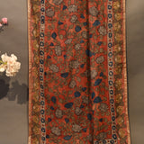 Elegant Terracotta Cotton Saree With Navy, Olive & Gold Paisley Floral Print & Ornate Border
