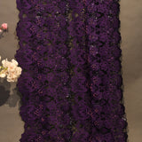 Luxurious Purple Net Saree With Delicate Appliqué Work, Beadwork & Sequin Embellishment