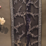 Luxurious Black Net Saree With All-Over Gold Embroidered Floral Design & Sequin Embellishment