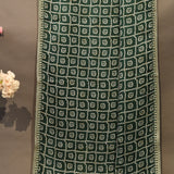 Elegant Forest Green Bandhani Silk Saree With White Tie-Dye Pattern & Gold Embroidered Border