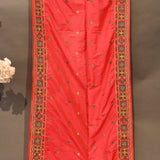 Vibrant Red Embroidered Saree With Scattered Gold Butti & Ornate Embroidered Border