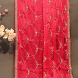 Regal Red Silk Saree With Gold & Silver Embroidered Butti & Jaal Design With Beadwork