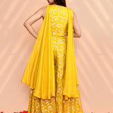 Bright Yellow Tissue Silk Indo-Western Set