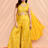 Bright Yellow Tissue Silk Indo-Western Set