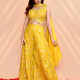 Bright Yellow Tissue Silk Indo-Western Set