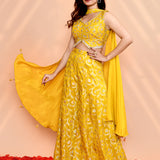 Bright Yellow Tissue Silk Indo-Western Set