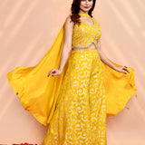 Bright Yellow Tissue Silk Indo-Western Set