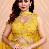 Bright Yellow Tissue Silk Indo-Western Set
