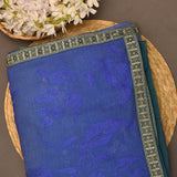 Blue And Green Georgette Designer Saree With All-Over Floral Embroidery And Sequin Border