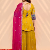 Earthy Green Georgette Embroidered Sharara Set