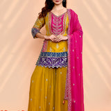 Earthy Green Georgette Embroidered Sharara Set