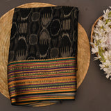 Classic Black Printed Saree With Ikat Geometric Motifs