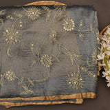 Grey Organza Tissue Designer Saree With Embroidered Floral Jaal