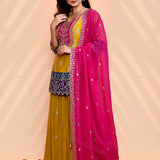 Earthy Green Georgette Embroidered Sharara Set