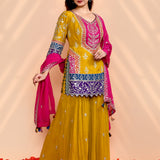 Earthy Green Georgette Embroidered Sharara Set