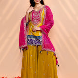 Earthy Green Georgette Embroidered Sharara Set