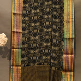 Classic Black Printed Saree With Ikat Geometric Motifs