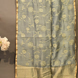 Grey Organza Tissue Designer Saree With Embroidered Floral Jaal