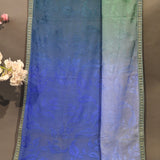 Blue And Green Georgette Designer Saree With All-Over Floral Embroidery And Sequin Border