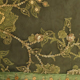 Sage Green Net Saree With Hand Embroidered Gold Sequin Florals