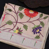 Nude Embroidered Organza Saree With Multicolour Florals